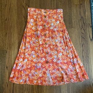 Loft outlet button front floral midi skirt